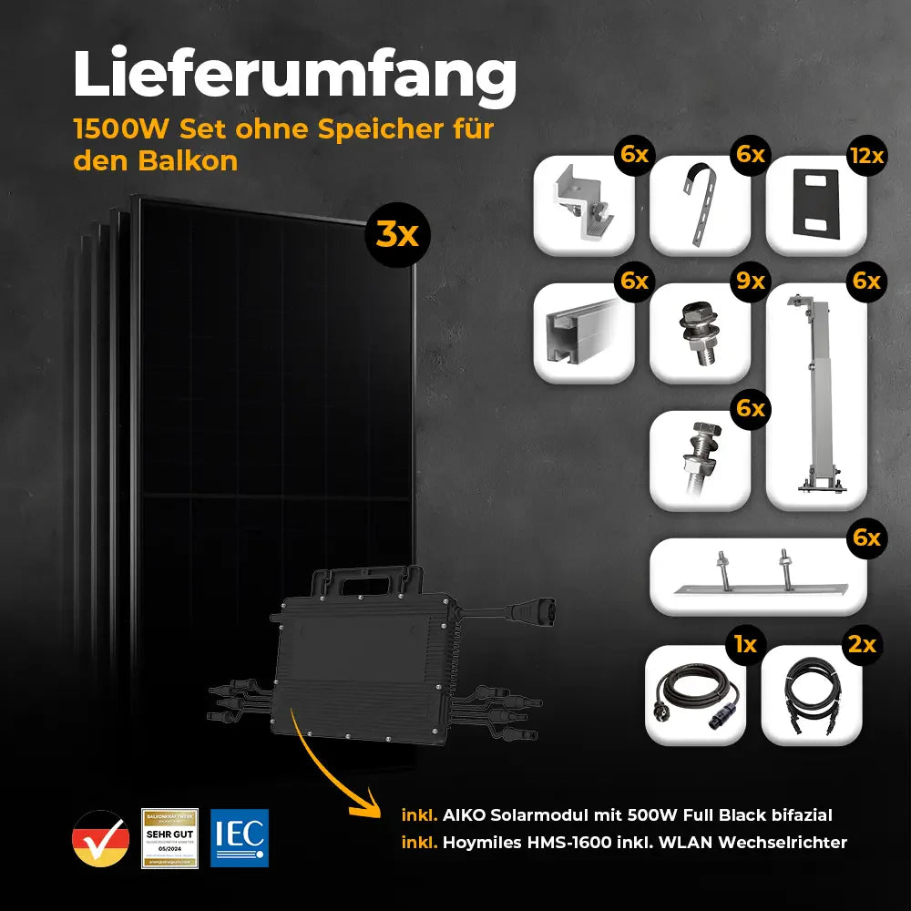 Balkonkraftwerk 1500W - Komplettset Gitterbalkon