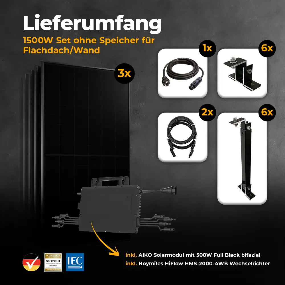 Balkonkraftwerk 1500W – Komplettset Wandmontage