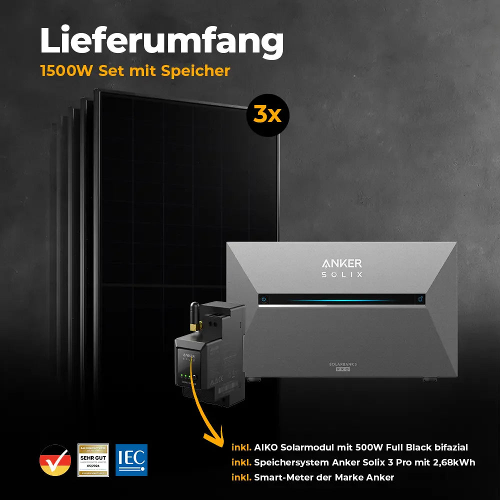 Balkonkraftwerk 1500W mit Speicher Anker SOLIX 3 Pro – Set