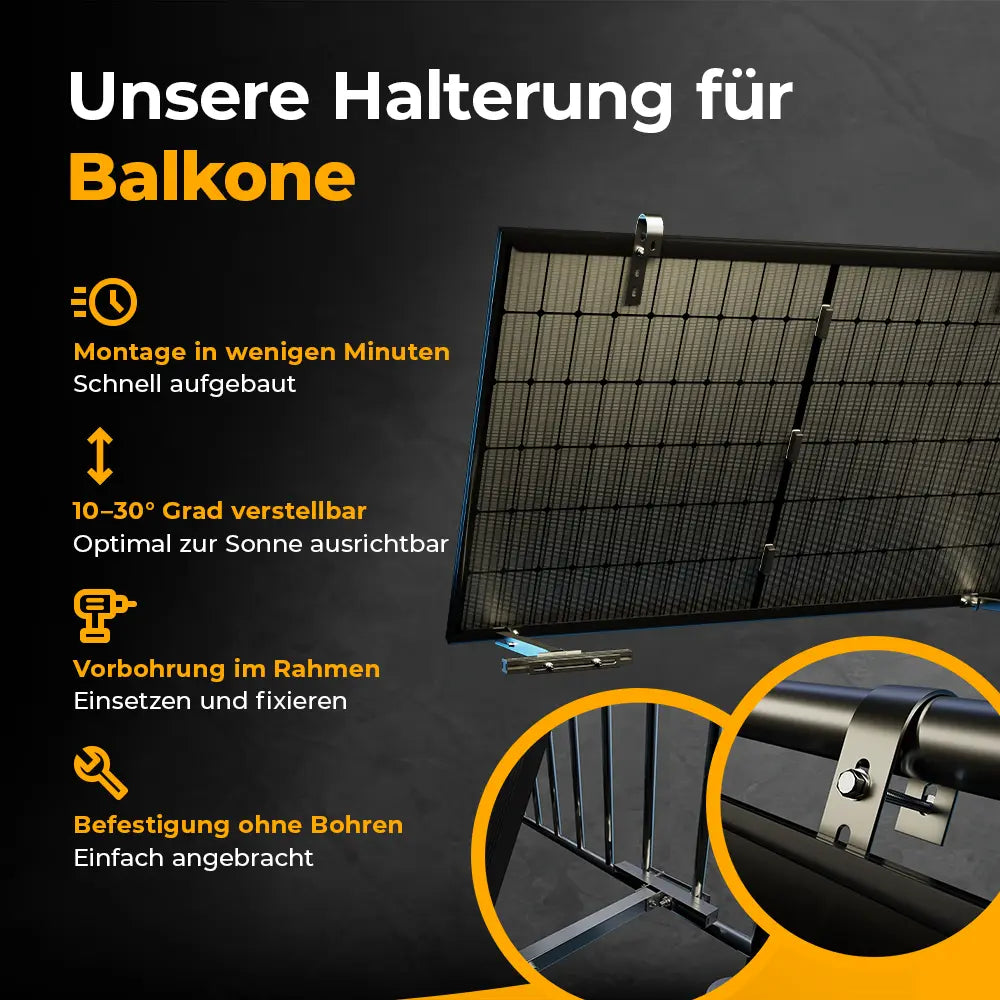 Balkonkraftwerk 2000W Glas-Glas bifazial - Komplettset Gitterbalkon