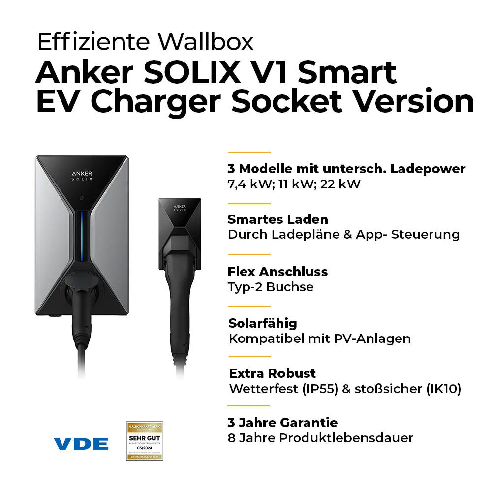 Anker SOLIX Wallbox V1 Smart EV Charger 22kW