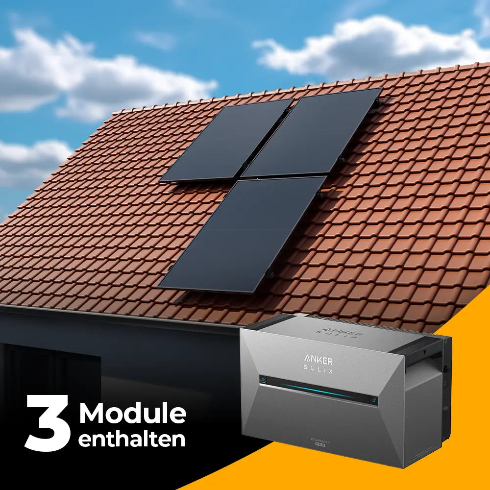 Balkonkraftwerk 1500W mit Speicher Anker SOLIX 3 Pro – Komplettset Schrägdach